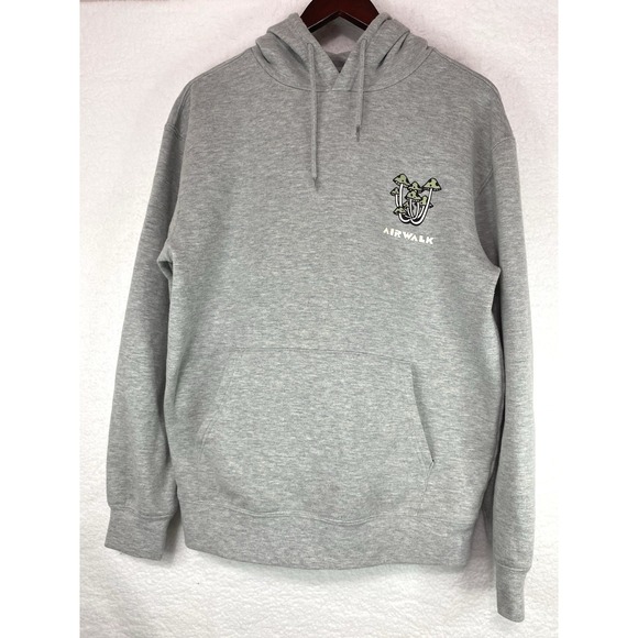 Airwalk Mens Grey Hoodie Sweatshirt Size Medium Skull Mushrooms READ - Picture 2 of 7